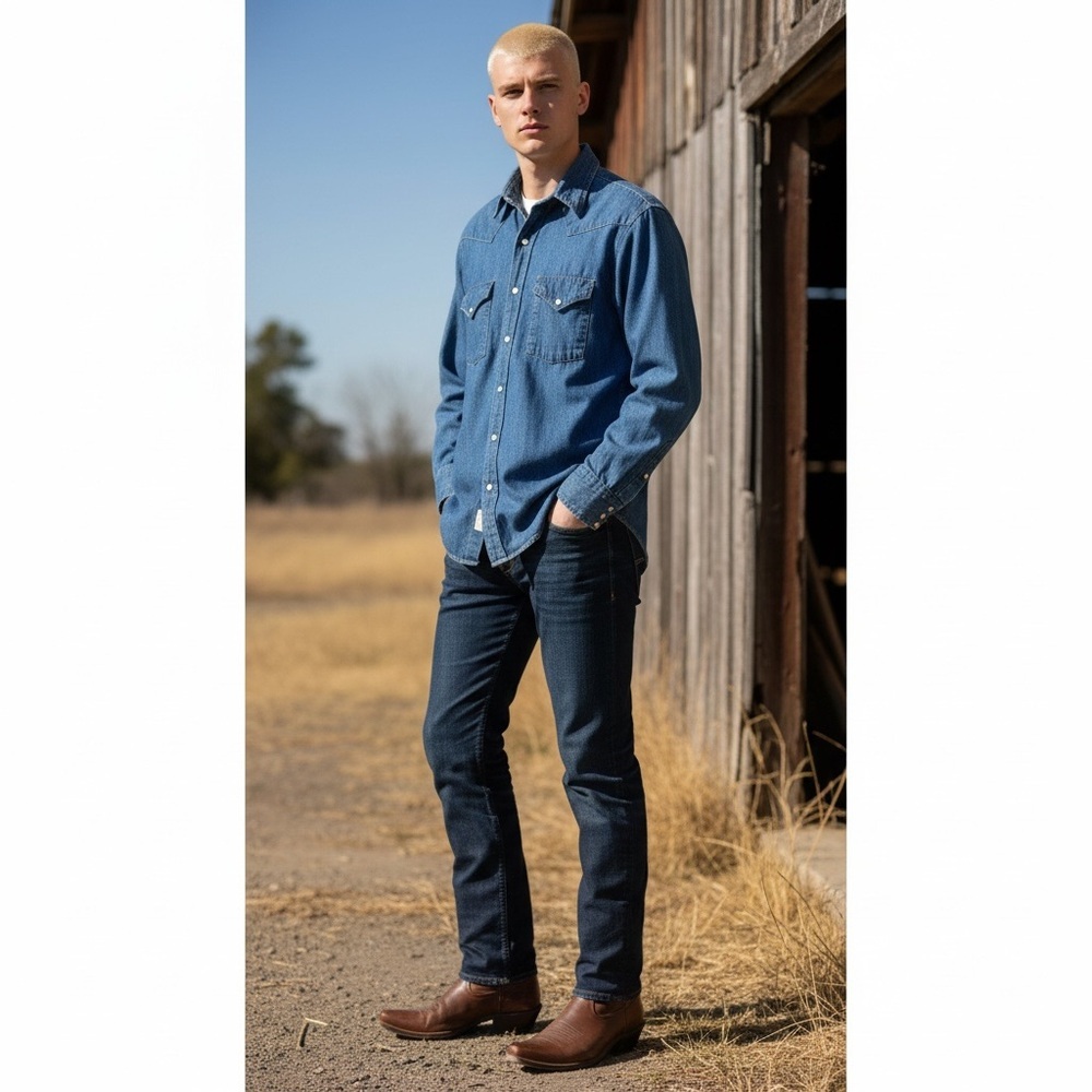 Vintage Dakota Men's Blue Casual Snap Button Down Shirt